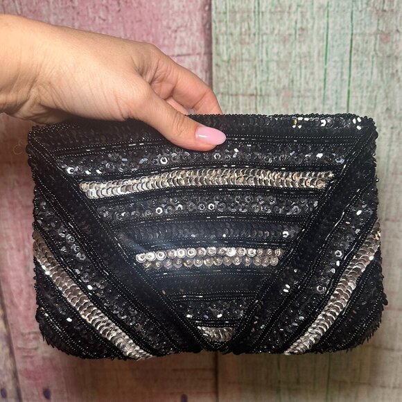 La Regale Handbags - La Regale Vintage Black Beaded Clutch Sequin Handbag Beaded Hand Clutch Bag